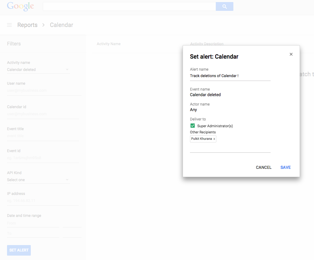 Google Drive Audit Alerts Screenshot - All rights reserved to Google Cloud 