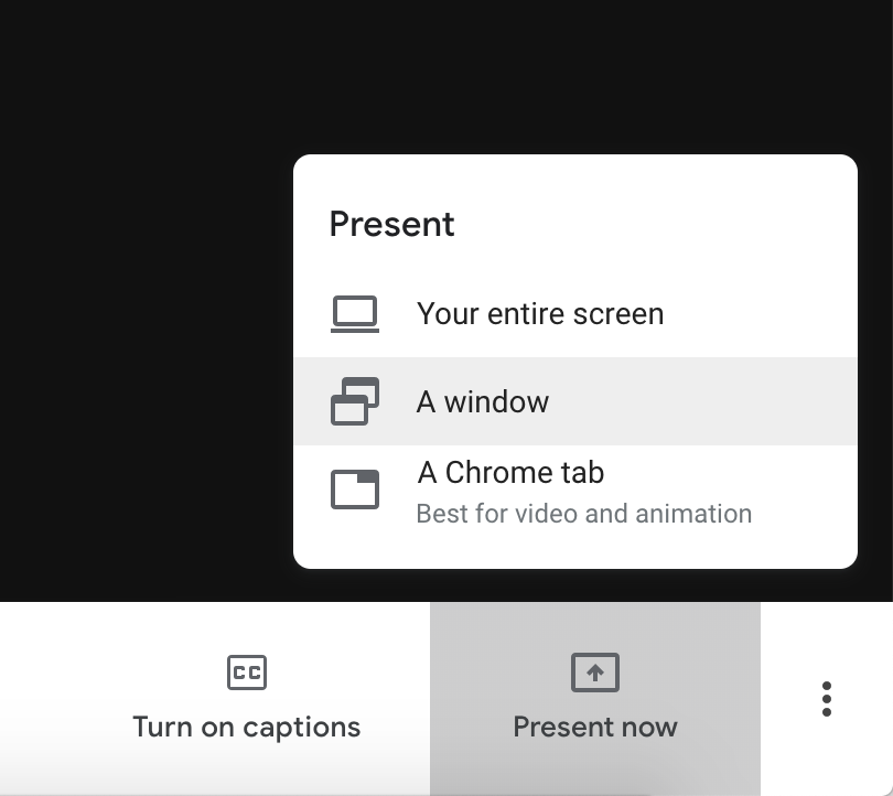 Google Meet Present to meeting - only a chrome tab
