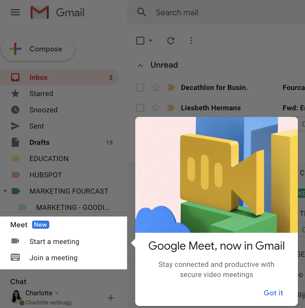 Google Meet Gmail functionality integration