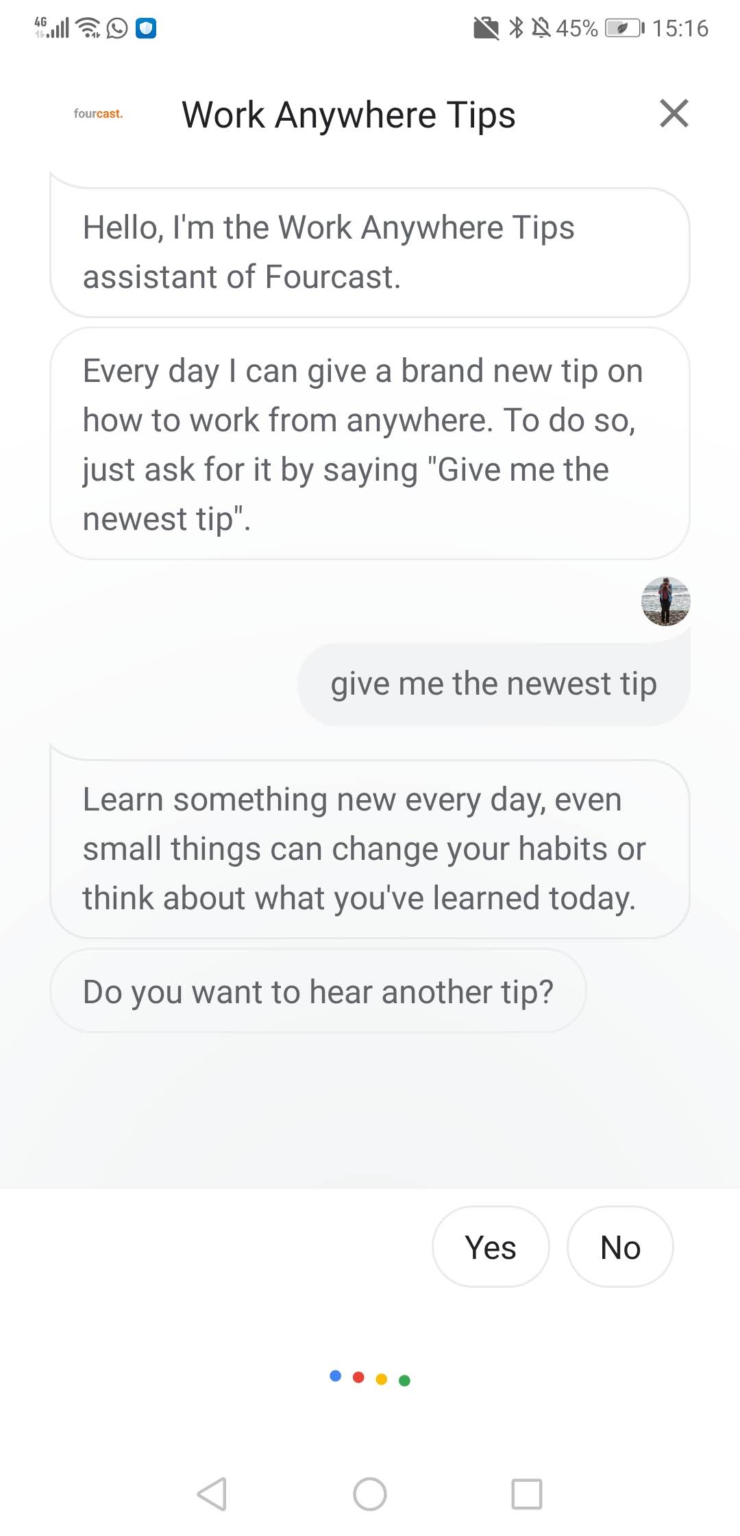 Work Anywhere Tips Voice bot Google Assistant