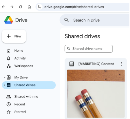 A photo of Google Drive's 'Shared Drive' feature.